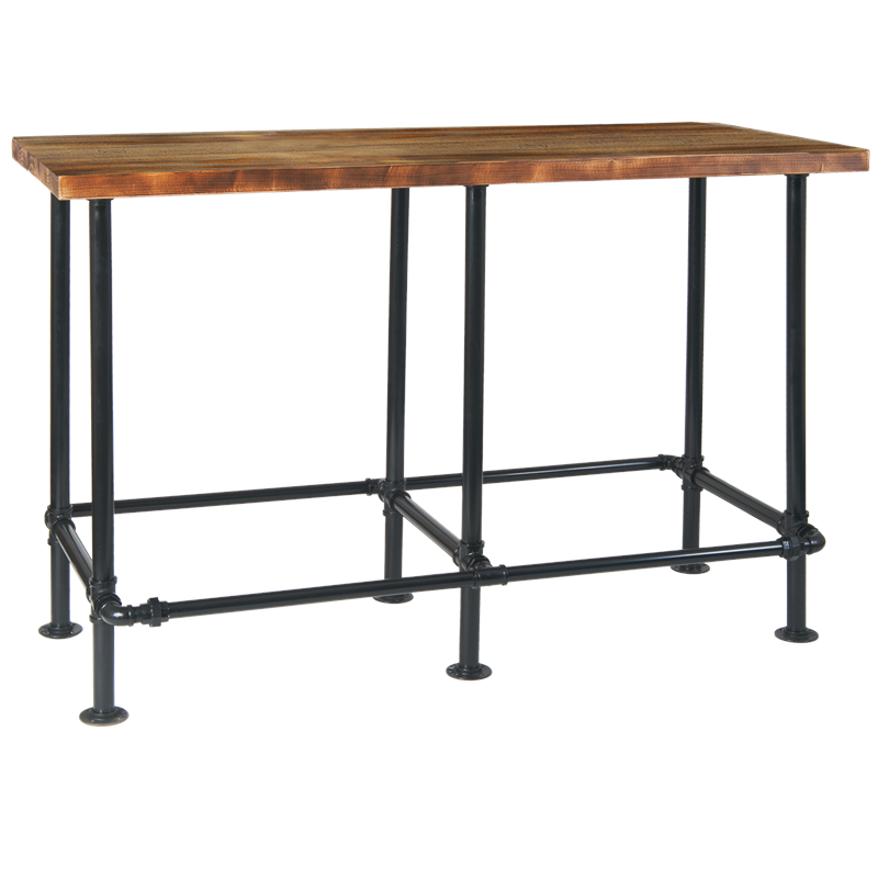 Indoor Pinewood Table Top With Black Pipe Metal Base In Bar Height