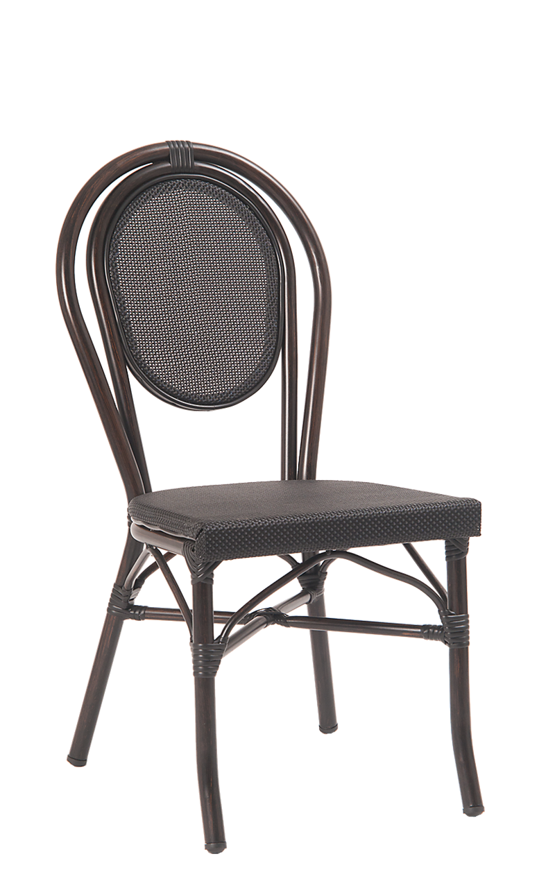 Aluminum Synthetic Rounded Wicker Chair In Bamboo Looking Finish Aluminum Synthetic Rounded Wicker Chair In Bamboo Looking Finish Stackable