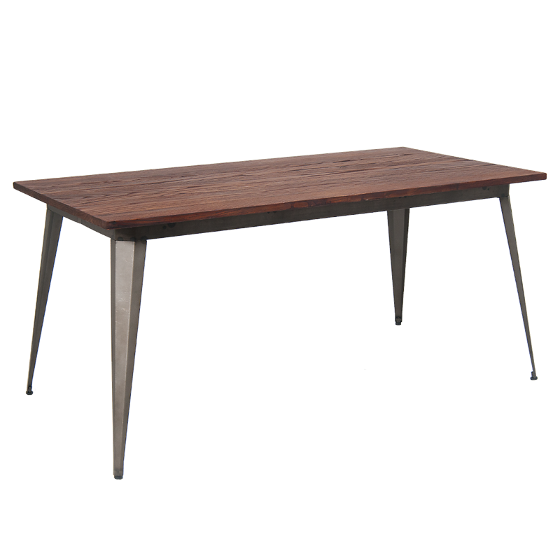 31 X63 Indoor Steel Table With Walnut Color Elm Wood Top 4 Pc 31 X63 Indoor Steel Table With Walnut Color Elm Wood Top 4 Pc Legs In Coating